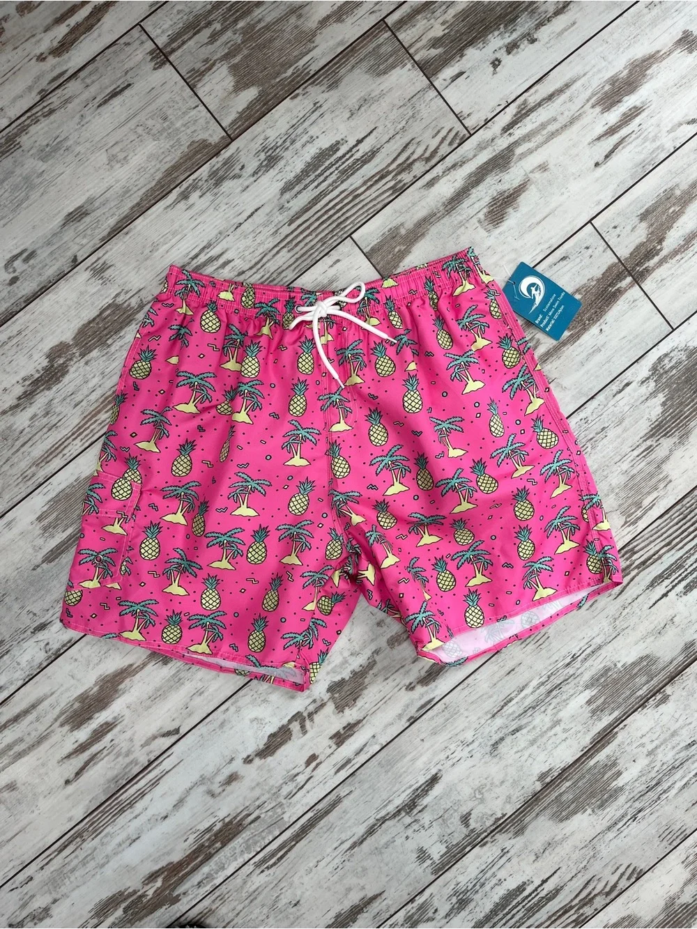 Scotamalone Mens XL Hot Pink Pineapple Palm Tree Swim Trunks Board Shorts NWT